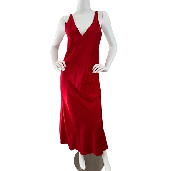 Frederick's of Hollywood Red Maxi Slip Dress Nightgown Spaghetti Strap - Small - Picture 6 of 13